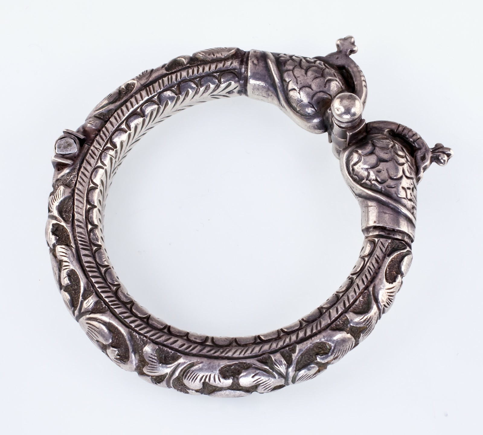 Vintage Tribal India Chitai Peacock Silver Cuff Bracelet, Hand Carved image 3