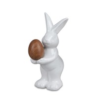 Hase Mit Ei 18 Cm Weiss+Holzoptik Osterhase Osterei Formano 709462 Osterdeko