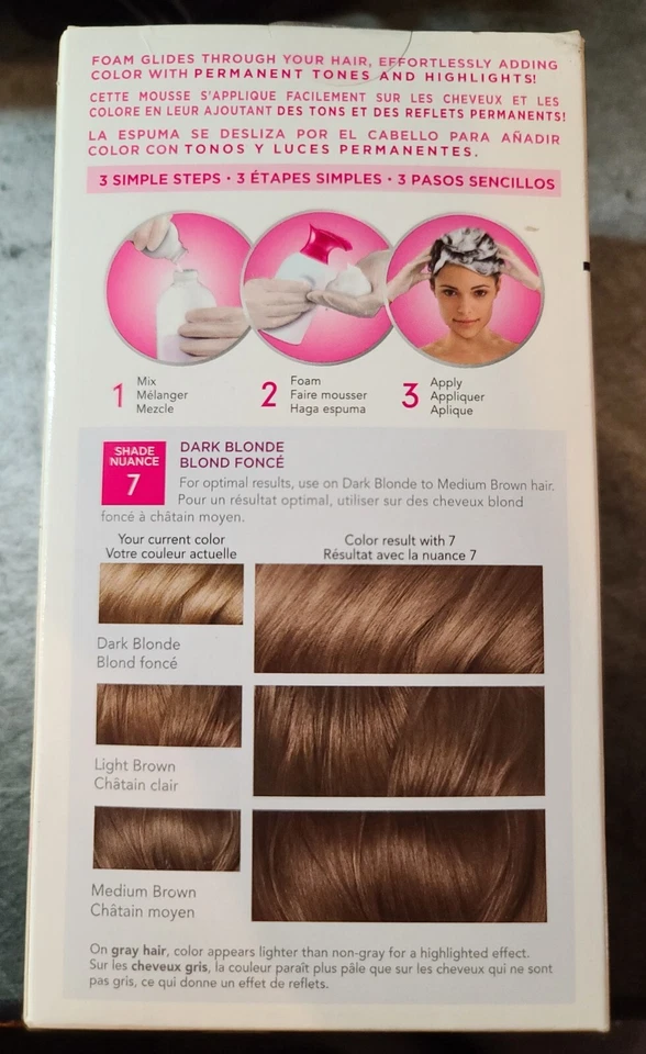 Clairol Nice N Easy Color Mezcla Espuma Color Tinte 7 Rubio Oscuro Lectura Permanente Foto 2 de 2