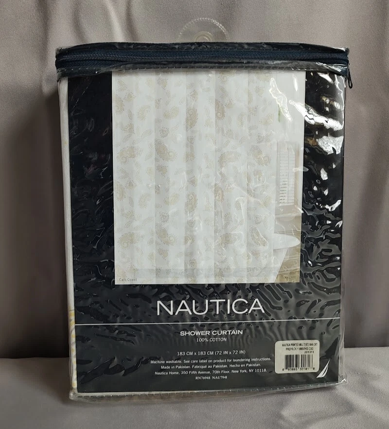 Cortina de ducha Nautica 'Cali Coast' 100 % tela algodón 72" x 72" - Nuevo en paquete Foto 2 de 3