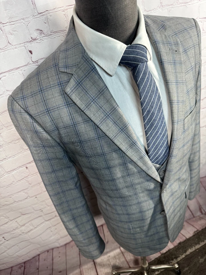 Chaleco Traje 40L Chaqueta 34x28 Hombre Gris GLEN CUADROS Lana REG FIT Cuadros 3 piezas Foto 4 de 4