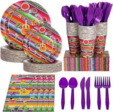 350PCS Mexican Fiesta Dinnerware Set for 50 Guests Cinco de Mayo Party Supplies