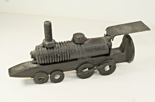 Folk Art, Metal Train Engine Made from Railroad Spike, Handcrafted, 7.5 in Long