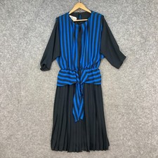 VINTAGE Young Edwardian Womens Dress Size 16 Fits 12-14 Blue Black 28602