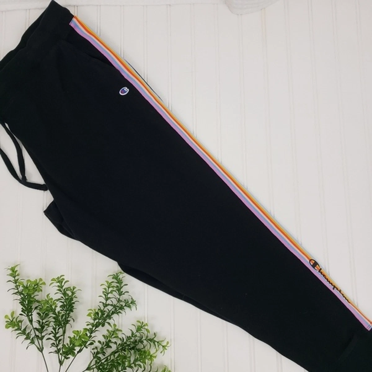 Champion Rainbow Stripe Joggers Pride Side Stripe Pants Black size