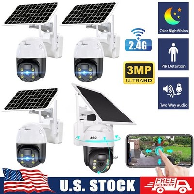 Solar Battery Powered Wireless WiFi Outdoor Pan/Tilt Home Security Camera System