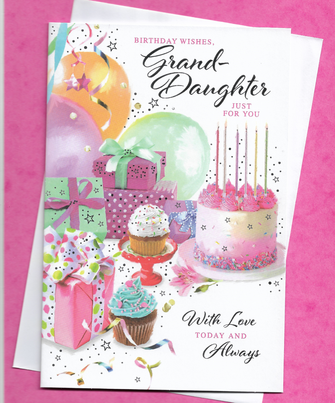 Granddaughter Birthday Card 9""x6"" Grand Daughter Cupcake Words Message Adult