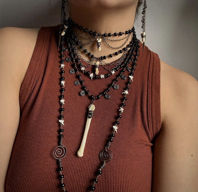 Strange Adornment Lilith necklace set W/ real animal bones 