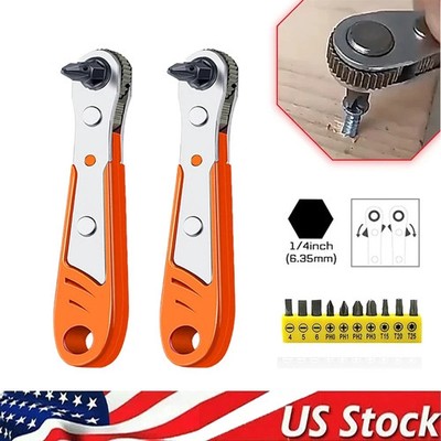 Ratcheting Right Angle Screwdriver Hex Drive 90 Degree Offset + 10pc Bits Set!