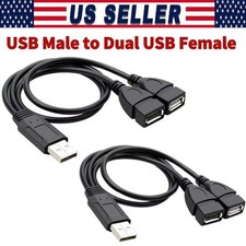 USB 2.0 A Male To 2 Dual USB Female Jack Y Splitter Hub Power Adapter Cable Lot