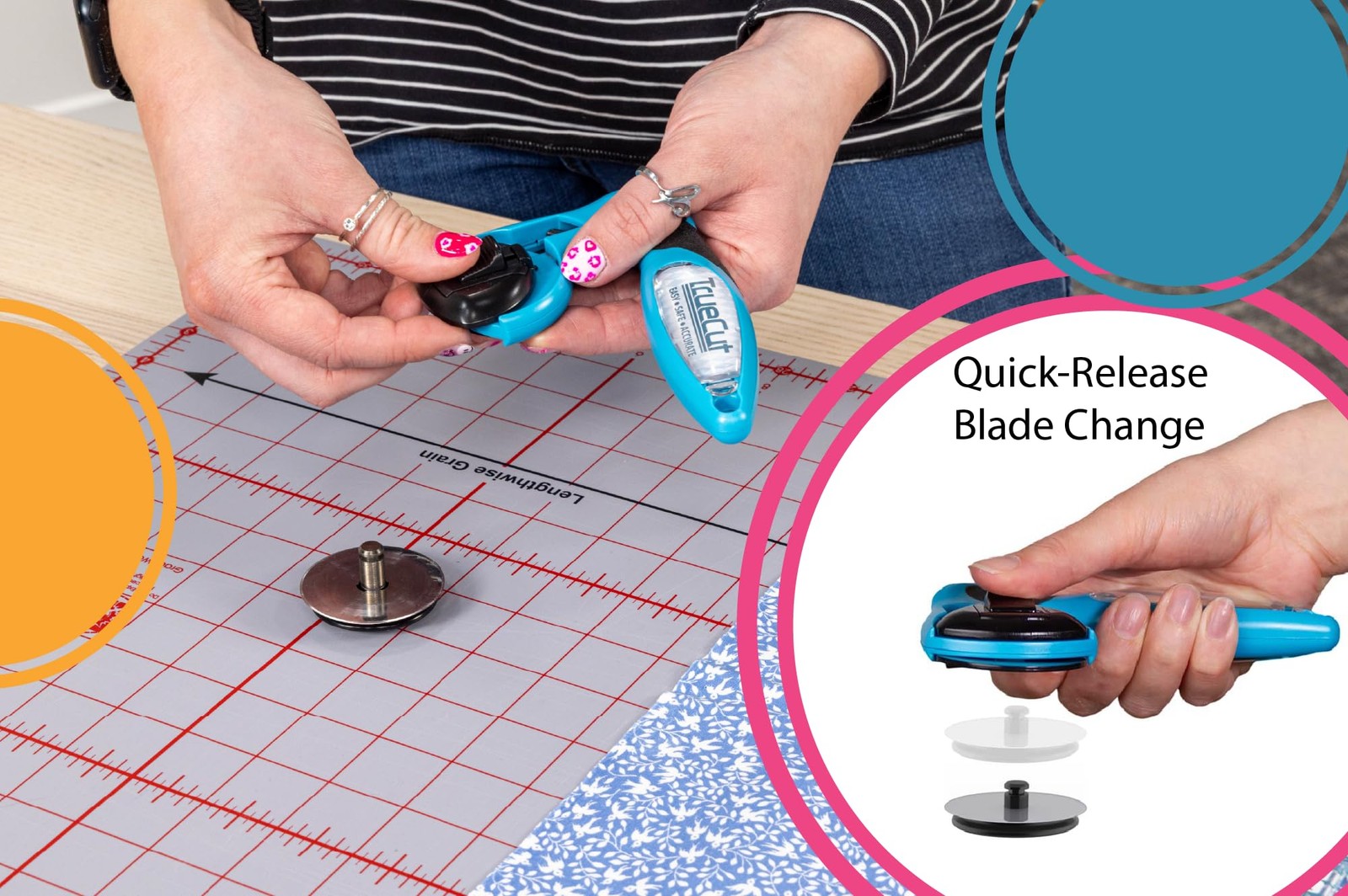 TrueCut My Comfort Rotary Cutter - 45mm Ergonomic Wheel Cutter for Fabric, Qu...