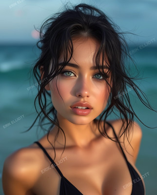 8x10 Photo Art Print - Pretty Asian Brunette Blue Eyes Bikini Collectable