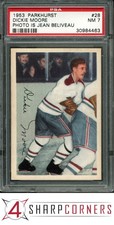 1953 PARKHURST #28 DICKIE MOORE HOF PHOTO IS JEAN BELIVEAU PSA 7 SET BREAK