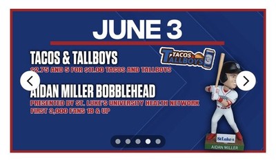 Aidan Miller Lehigh Valley Ironpigs Bobblehead 6/3/26 SGA