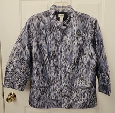 Chico's Metallic Abstract Ocean Adreena Jacket 3/4 Sleeves Blue Size 3 US 16