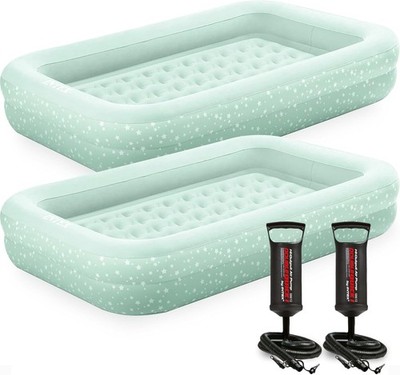 Intex Kids Travel Air Mattress Inflatable Bed Set with Raised Sides, Hand Pump