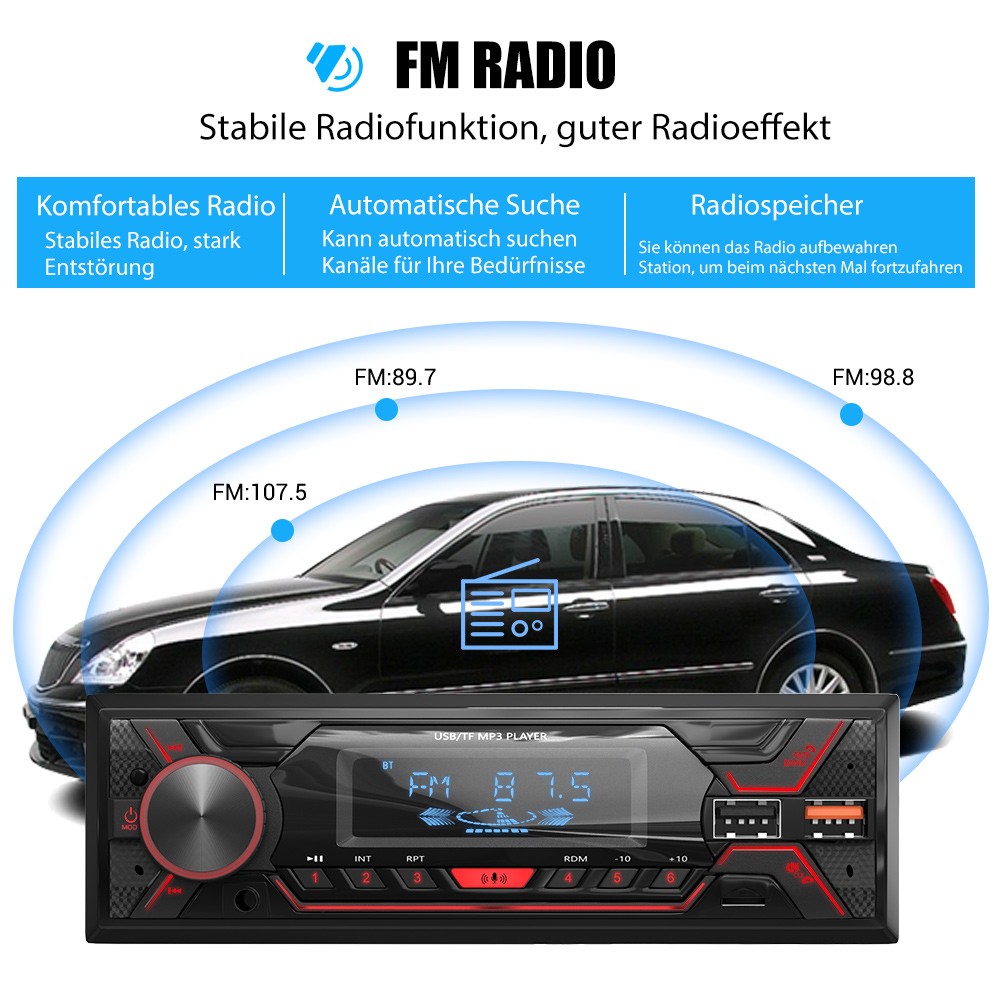 1 DIN MP3 con FM USB Bluetooth vivavoce telecomando AUX 7 colori autoradio foto 4
