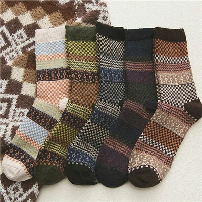 DDDNU168 5 Pairs Mens Wool Blend Nordic Socks Winter Christmas Thick Warm Winter Socks