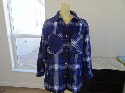 H&M Divided Blue Plaid Flannel Shirt Jacket ~ Oversized Women's Size Small