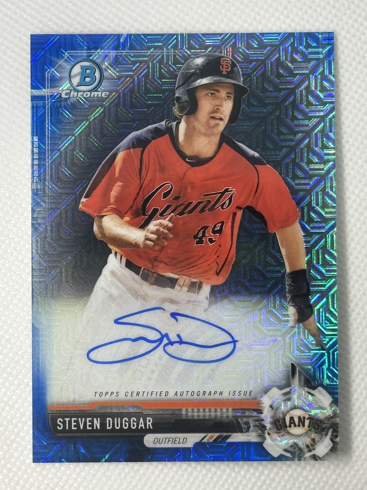 Steven Duggar 2017 Bowman Chrome Auto Autograph Blue Mojo Refractor AU #/150
