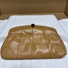 Vintage Clements Tan Leather Clutch Purse With Top Snap Closure