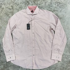 Hugo Boss Shirt Mens XL Pink White Stripe Long Sleeve Button Front Regular Fit