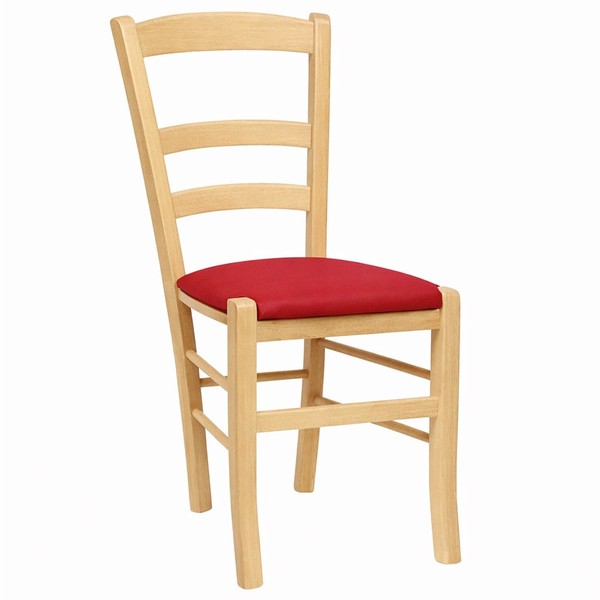 EsszimmerstüHle Paesana Aus Naturholz Mit Rot Gepolsterter SitzfläChe-image