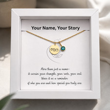 Collar con nombre cingalés personalizado piedra de nacimiento oro plata tarjeta de regalo grabada