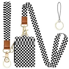 Removable Wristlet Lanyard Wallet, 2 In 1 ID Badge Holder, Black White
