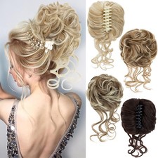 Curly Messy Bun Hair Piece Jaw Claw Scrunchie Real Thick Clip in Hair Extensions