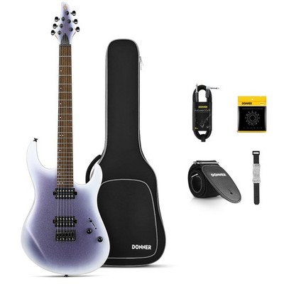 Donner DMT-100 Metal Electric Guitar 24 Fret With Gig Bag Purple Gloss HH Pickup
