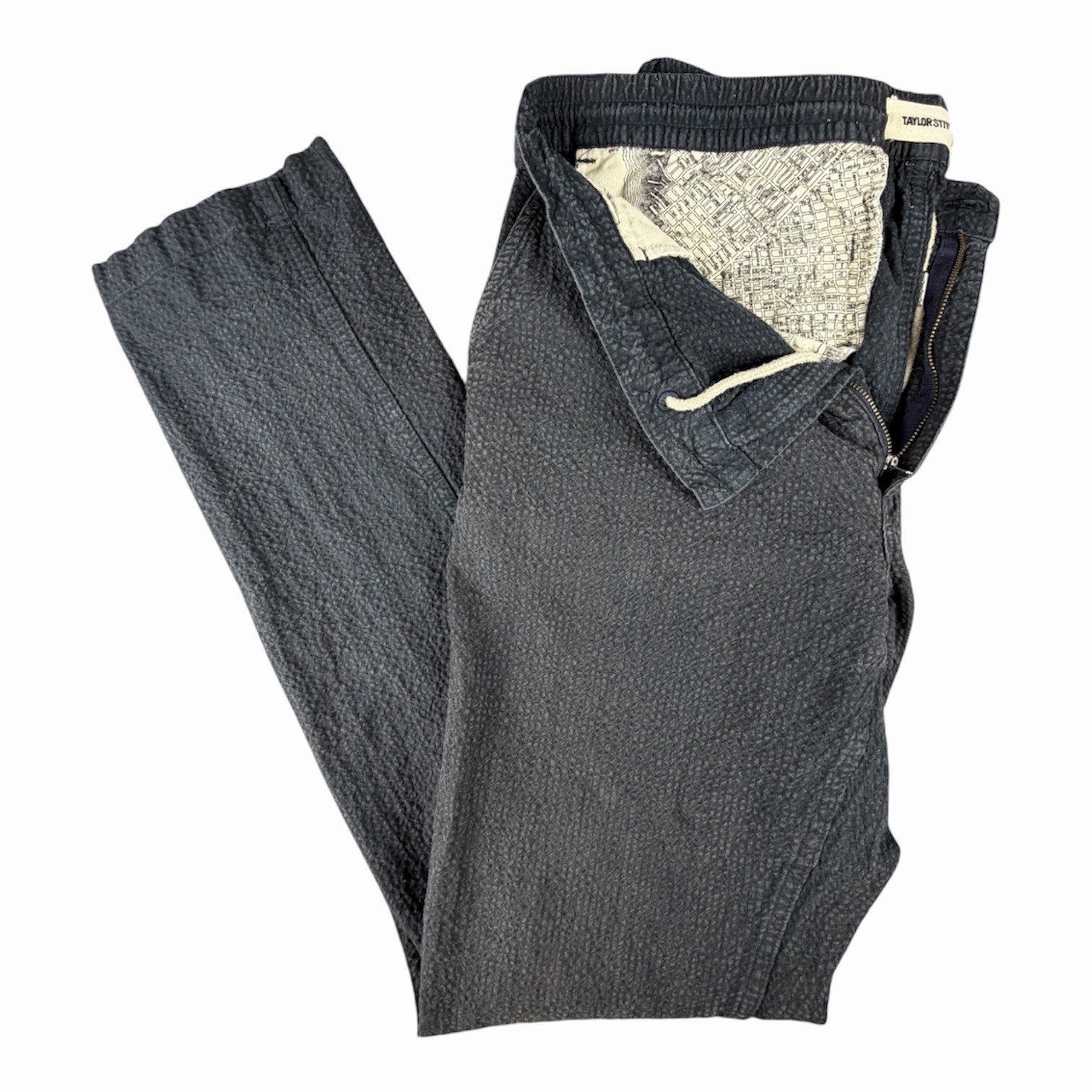 Taylor Stitch Easy Pant Seersucker Men's 34X33 BLK Pants Resort Beach Drawstring