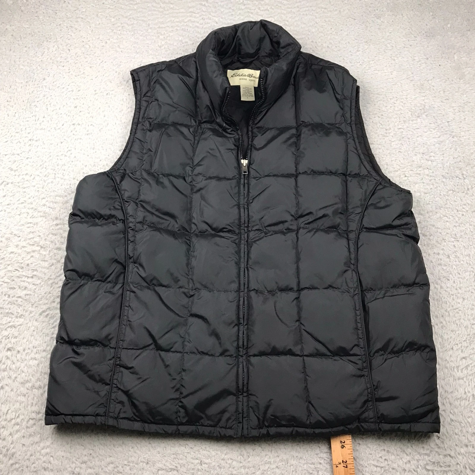 Eddie Bauer Goose Down Vest Mens L Black Insulated Puffer Quilted Jacket Coat