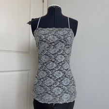 Vintage Y2K New York and Company Silver Metallic Lace Camisole Size Small