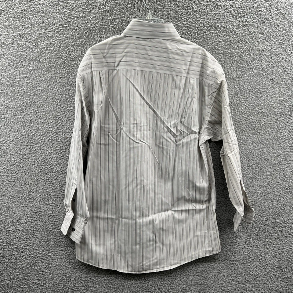 Liz Claiborne Mens Shirt 16 32/33 Gray White 100% Cotton Striped Button Front - Image 2 of 4