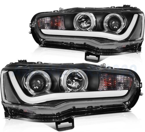 For 2008-2017 Mitsubishi Lancer/EVO Headlights Assembly Black/DRL Lamps Pair