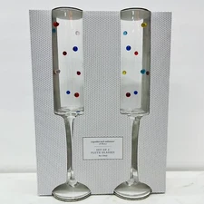 Champagne Flutes Cocktail Barware Home Bar Cart Martini Rainbow Beaded Set of 2