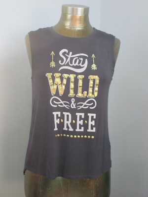 Eyeshadow Gray Sleeveless Shirt Women Size M Chest 34 Stay Wild & Free 305-25905
