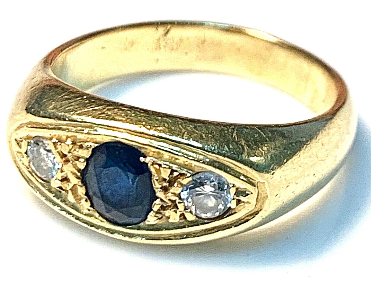 Bague Or 18 Carats Avec Saphir Et Diamants - Taille 55, Style Art Déco, Occasion Très Bon état