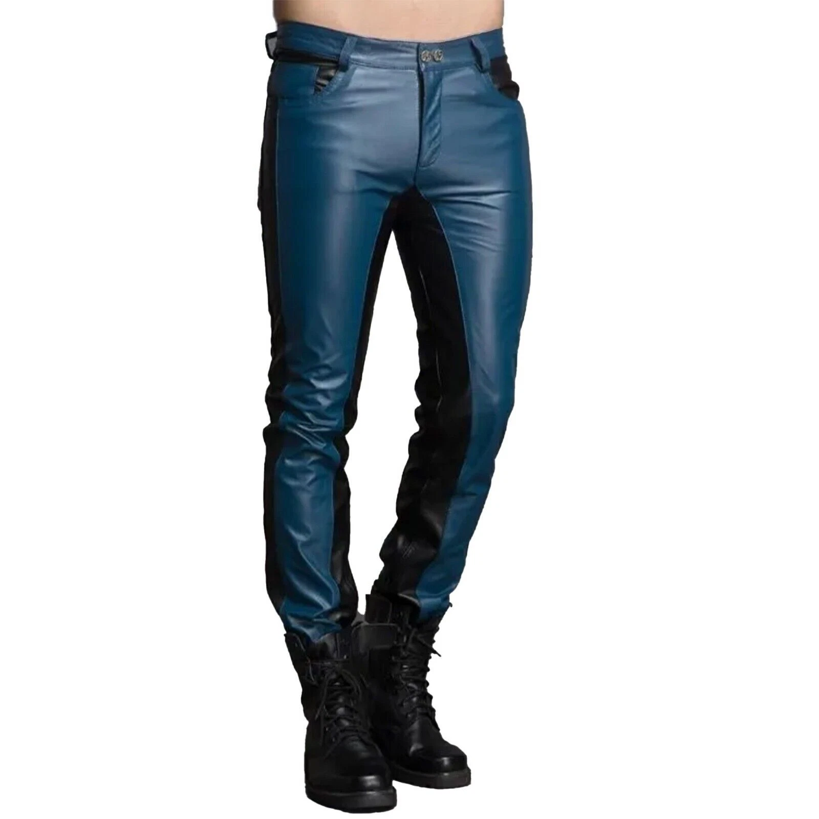 Blue Color Stylish Leather Slim Fit Motorcycle Pant, Men Leather Pant,Designer