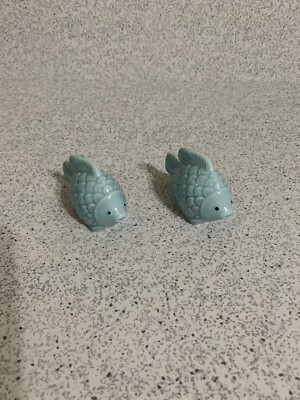 FISH Salt and Pepper Shaker Set Aqua NEW