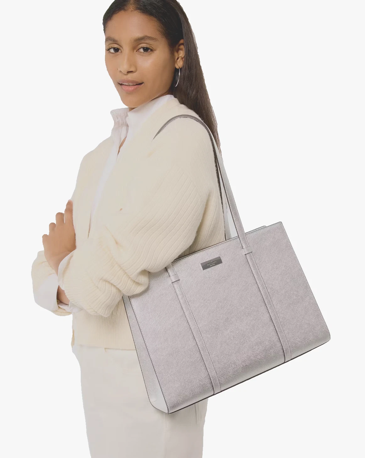 Nuova borsa grande Kate Spade Kenzie metallizzata luce lunare con sacchetto antipolvere