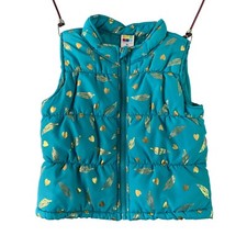Healthtex Girls Toddler Size 3T Puffy Puffer Vest Quilted Teal Gold Leaf Print