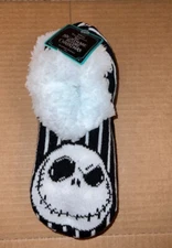 Disney NIGHTMARE BEFORE CHRISTMAS JACK FUZZY WOMENS SLIPPERS STRIPE NEW