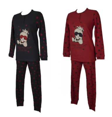 SG Damen Pyjama CRAZY FARM Winter weich warm Langarm Seraphenkragen