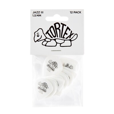 Dunlop 478P15 Tortex Jazz III 3 weiß 1,50 mm 12 x Gitarren-Plektren Spieler-Pack