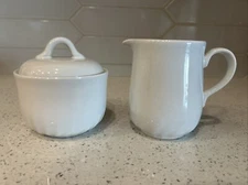 Corelle Coordinates White Creamer & Covered Sugar Dish Swirled bottoms