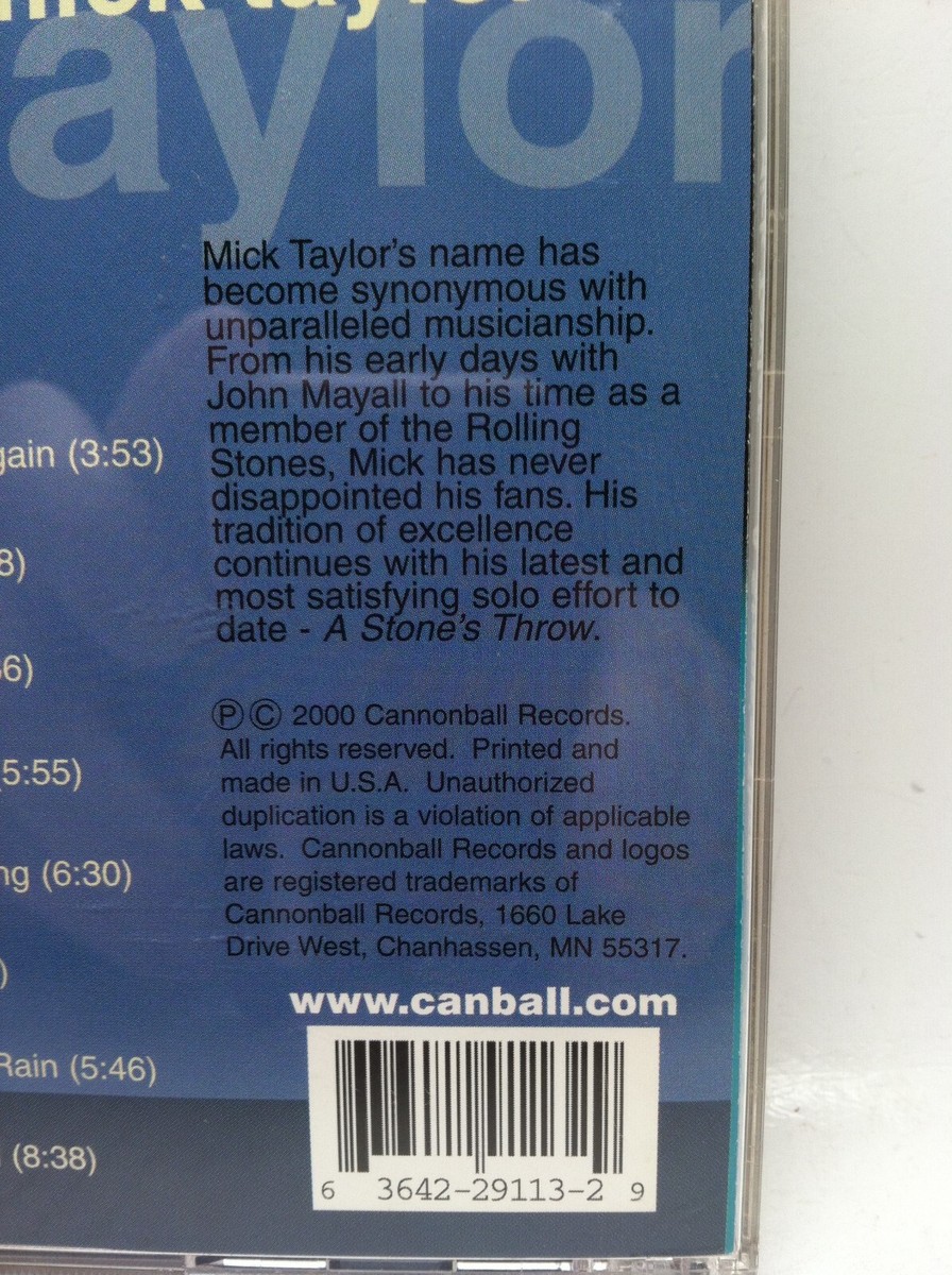A Stone's Throw by Mick Taylor (CD, 2000, Cannonball Records