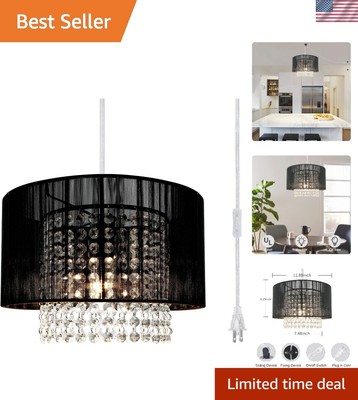 Luxurious Plug-in Crystal Chandelier with Cotton Thread Shade - 1-Light Fixture