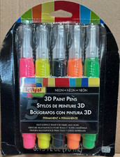 FABRIC PAINT MARKER PENS 3D NEON PINK, YELLOW, BLUE, ORANGE AND GREEN PACK OF 5